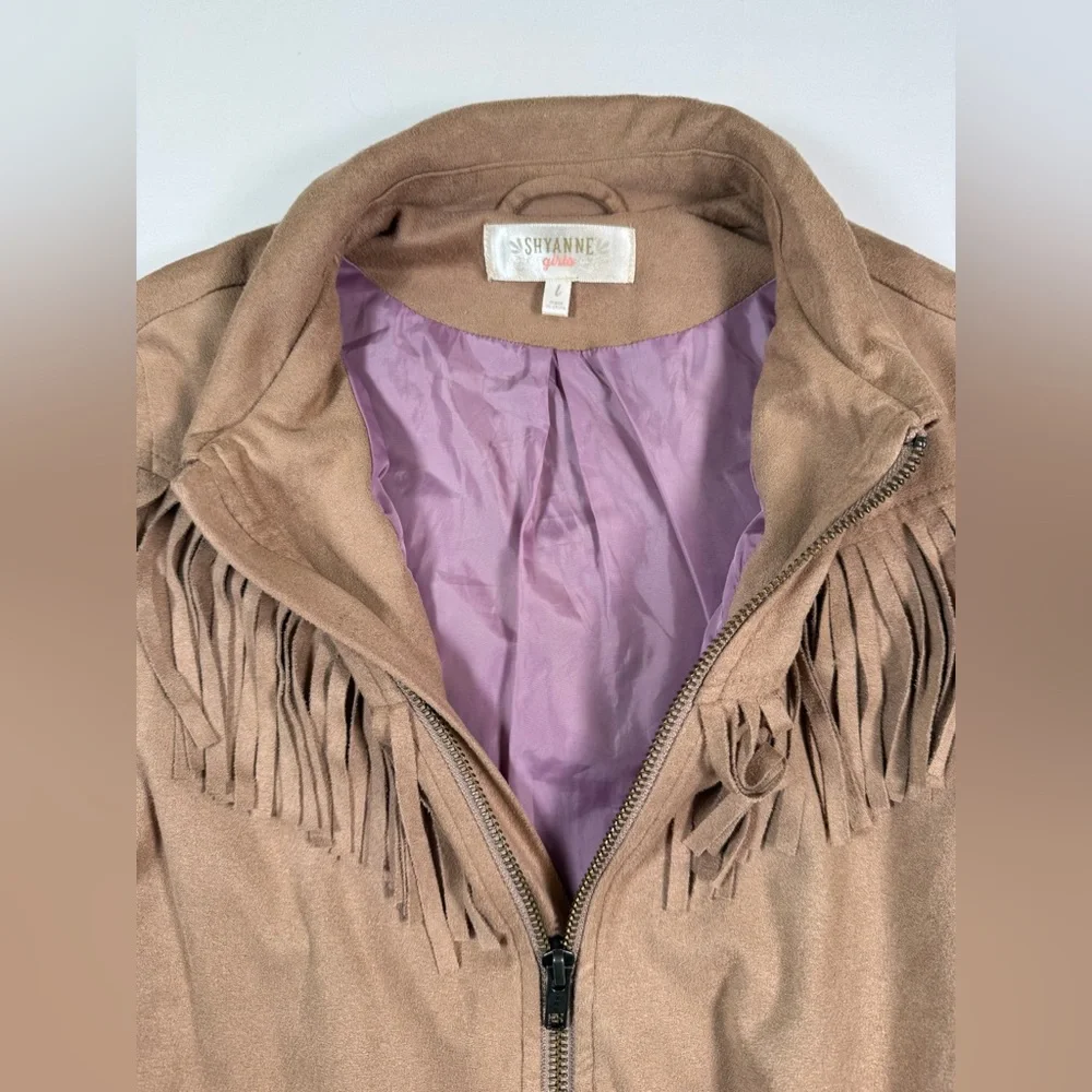 SHYANNE GIRLS Tan Faux Suede Fringe‎ Western Cowgirl Jacket Rodeo Country Size L